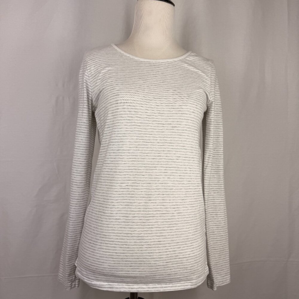Duluth Trading Co. Women's Long Sleeve Top | Grey & White Striped | Small